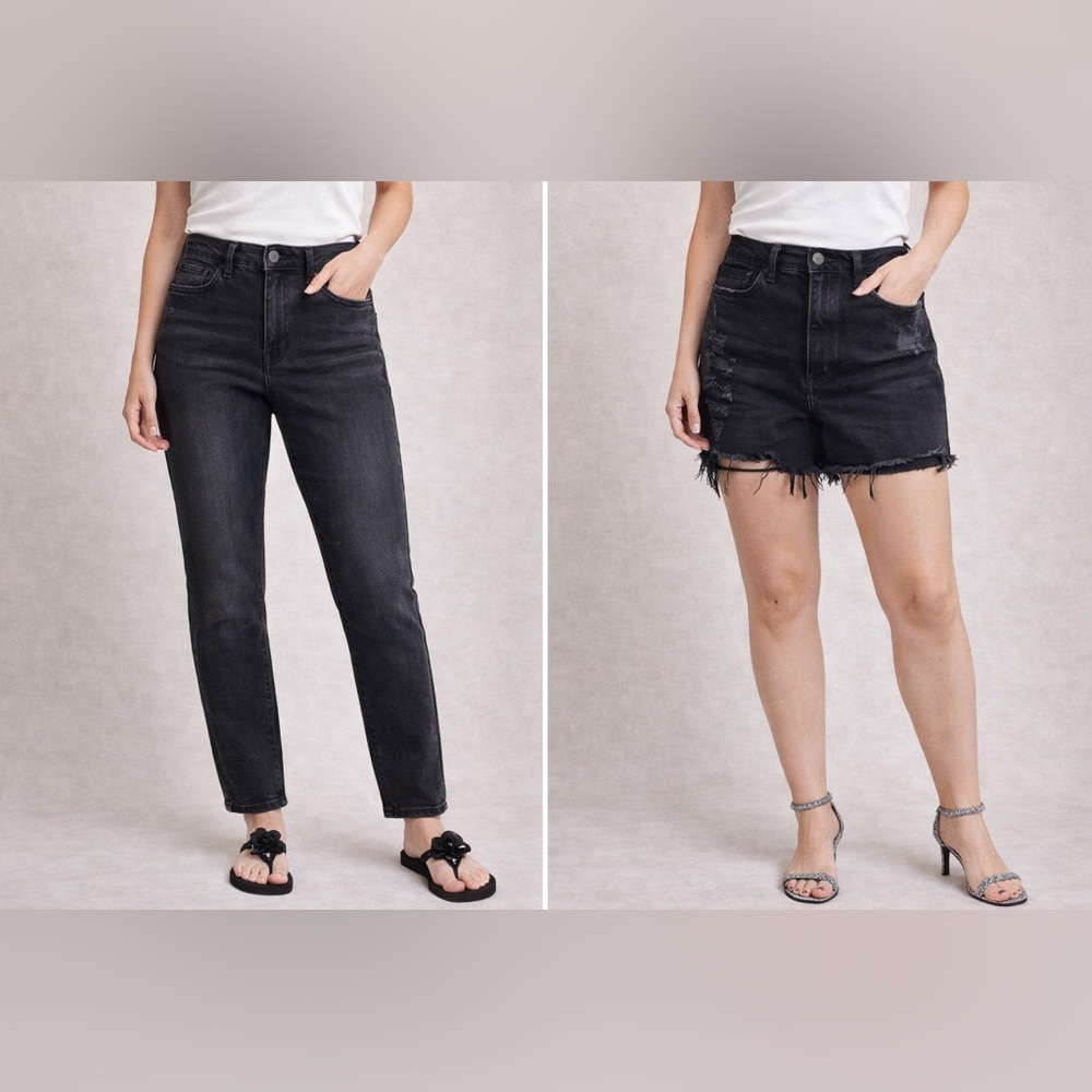 Good American Black Denim Bundle – Jeans + Cutoff Shorts – Size 10/30